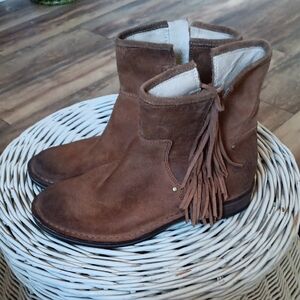 UGG Tan Suede Fringe Ankle Boots